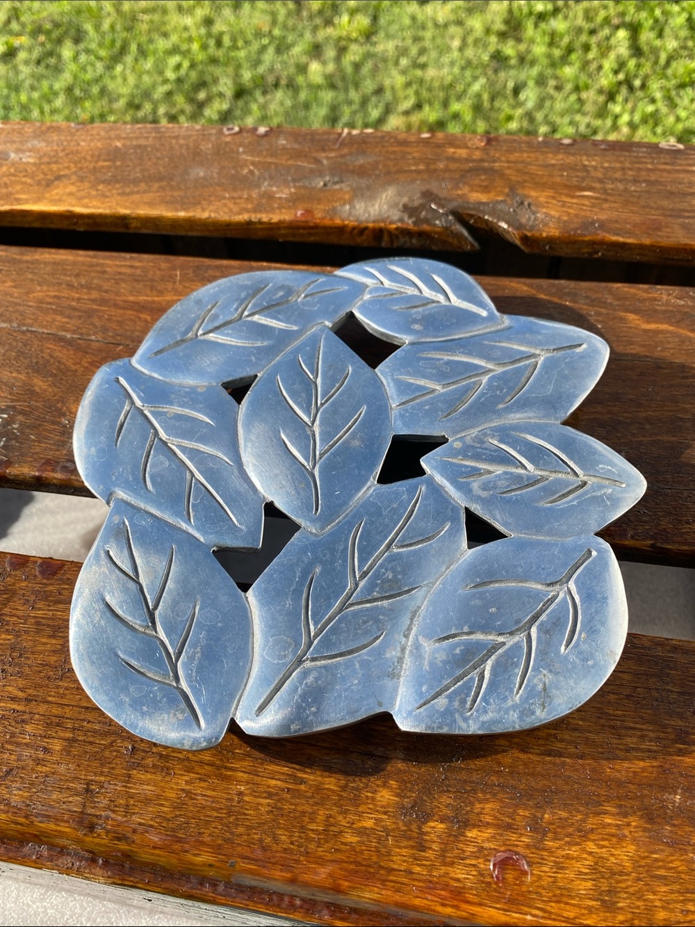 VTG COPCO Leaf Pattern Metal Trivet Hot Pad - Silver Tone 6 1/4" X 6 1/2"